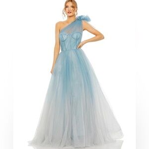 MAC DUGGAL Dress Women 6 Glitter One-Shoulder Ombre Gown with Bow Ballgown Maxi